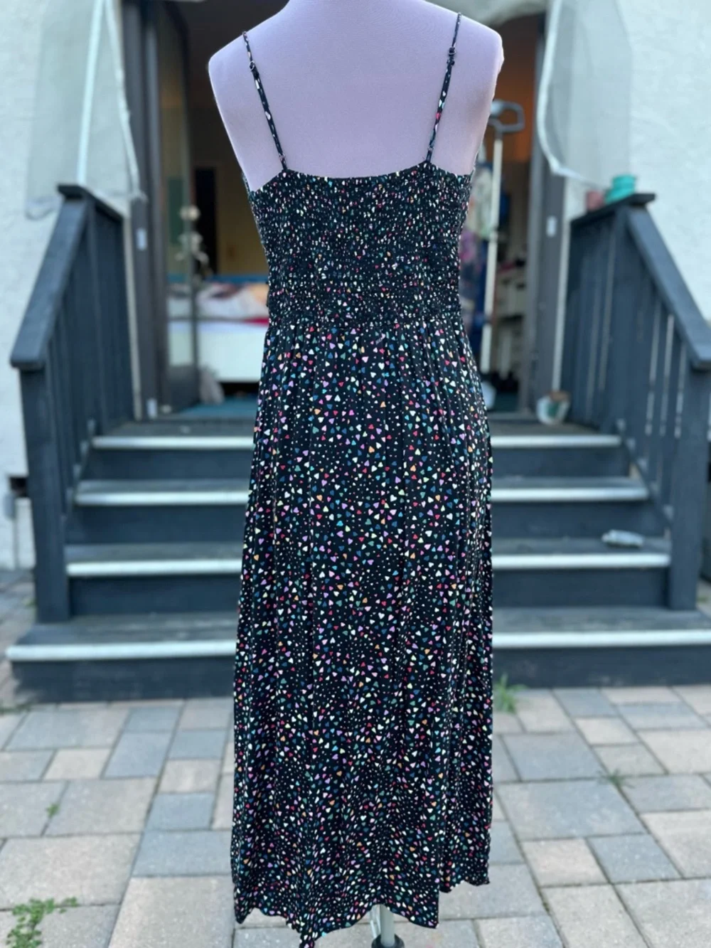 Spaghetti Strap Black Maxi Dress with Multicolor heart Print - Picture 5 of 5